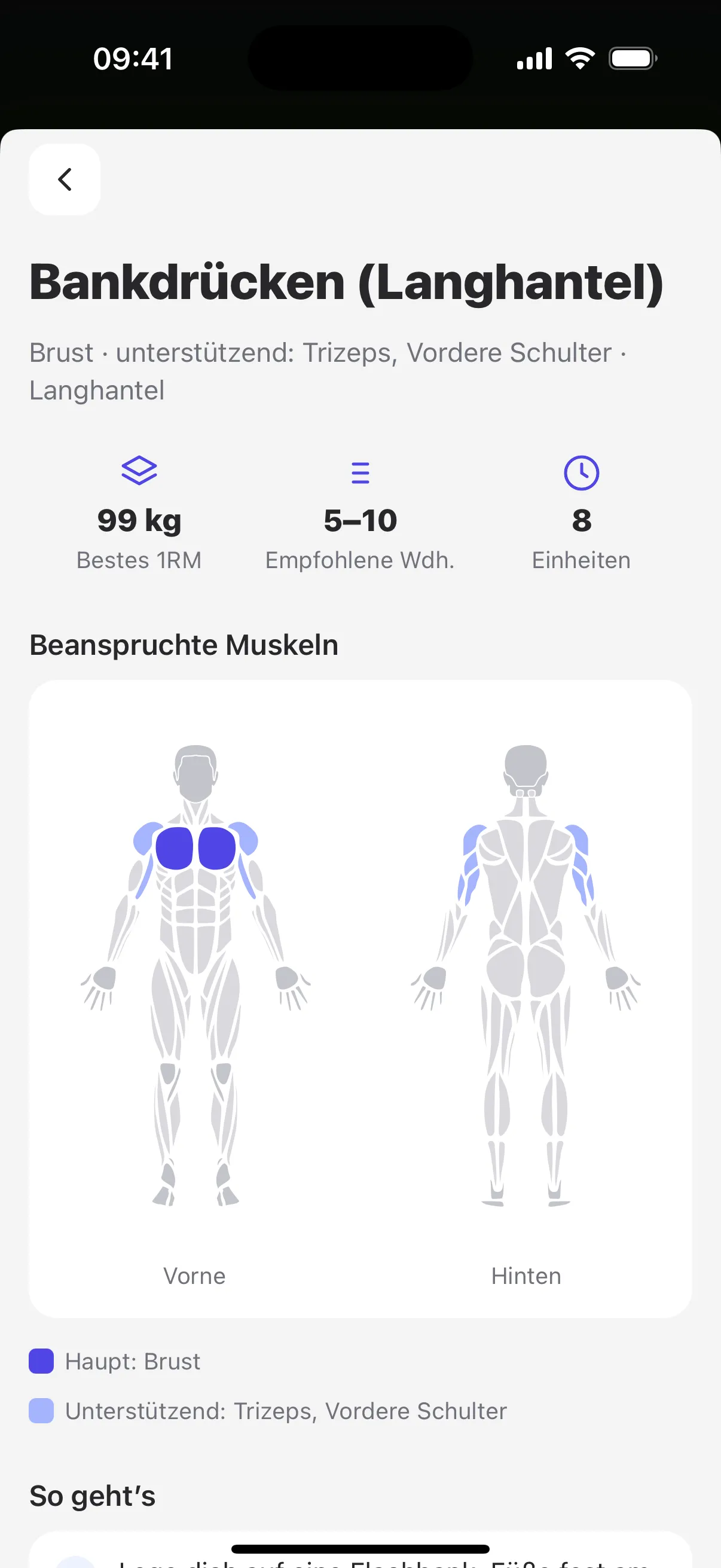 Übungsdetails und trainierte Muskeln